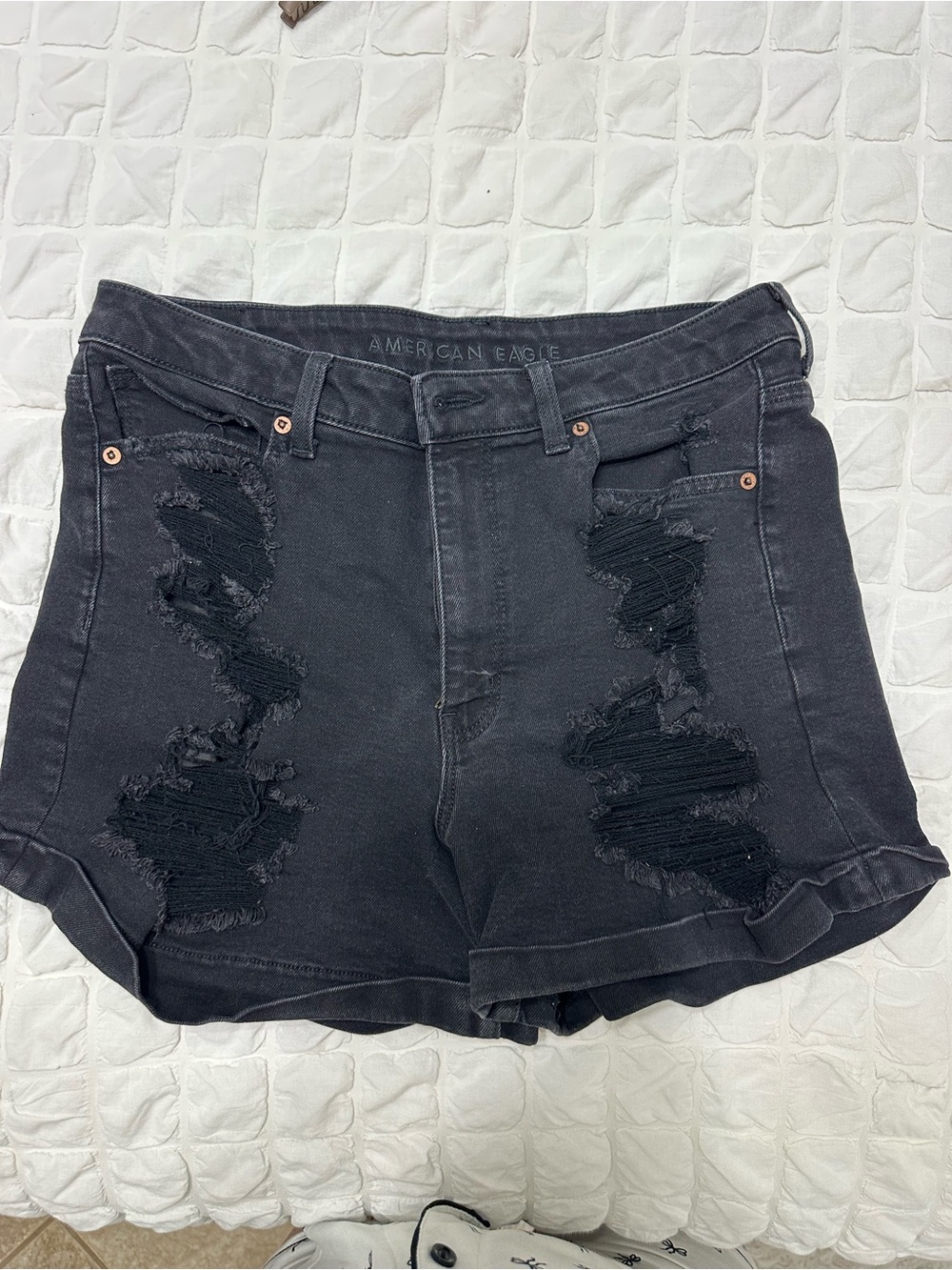 American Eagle Outfitters Black Distressed Denim Shorts